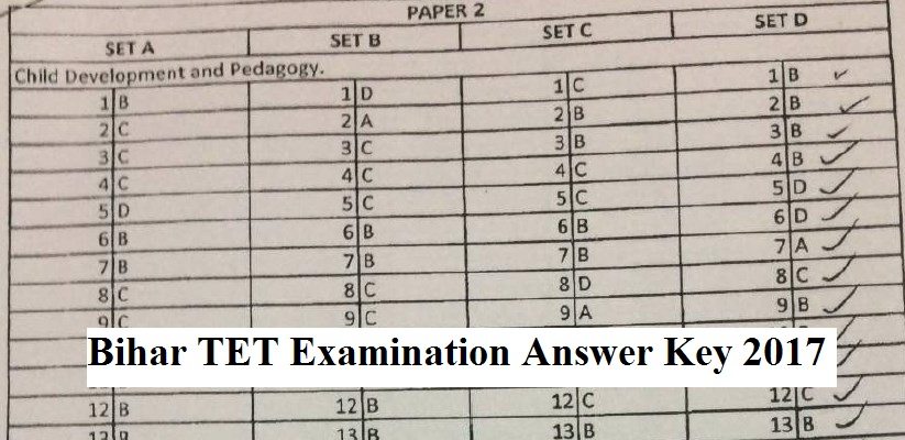 Bihar TET Examination Answer Key 2017