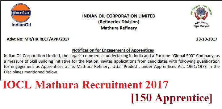 IOCL Mathura Recruitment 2017 [150 Apprentice]