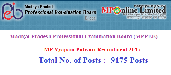 MP Vyapam Patwari Recruitment 2017 [9175 Posts]