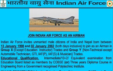 INDIAN AIR FORCE RECRUITMENT AS AN AIRMAN 2018 (Apply Now)