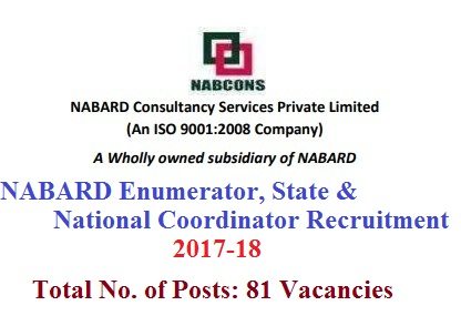 NABARD Enumerator, State & National Coordinator Recruitment 2017-18