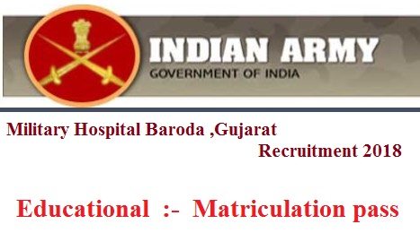 Military Hospital Baroda ,Gujarat  Recruitment 2018