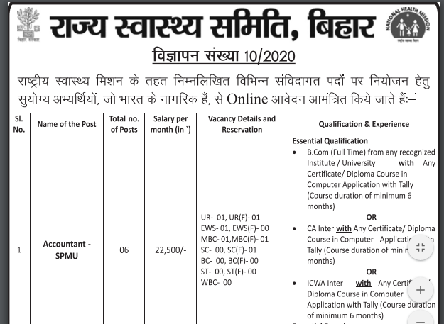 State Health Society - Bihar Accountant Recruitment 2021
