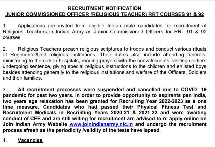 Indian Army Religious Teacher Recruitment 2022