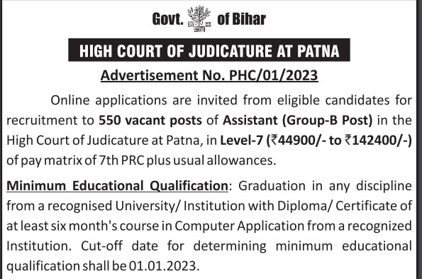 Patna High Court Assistant (Group-B) Recruitment 2023