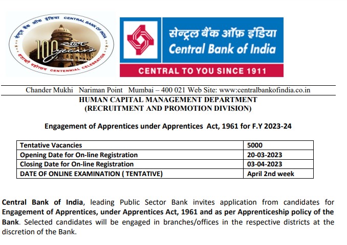 Central Bank Apprentices Recruitment 2023