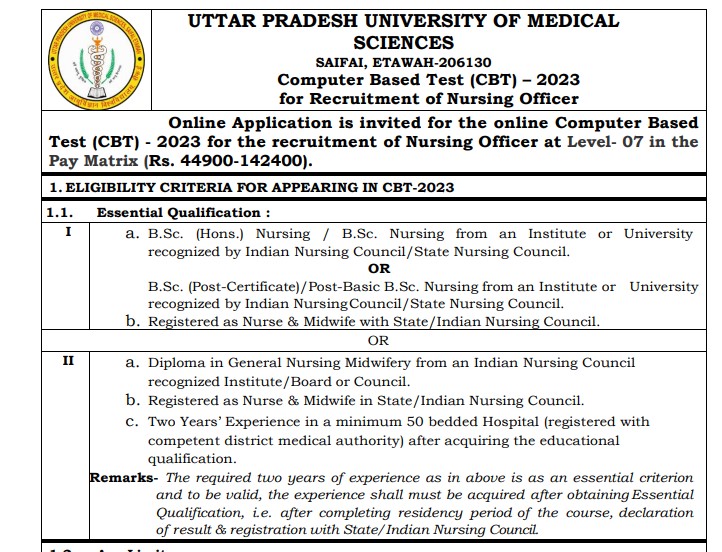 (220 Posts) UPUMS Staff Nurse Recruitment 2023