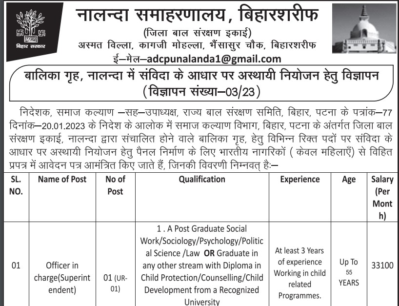 District Child Protection Unit Nalanda Recruitment 2023