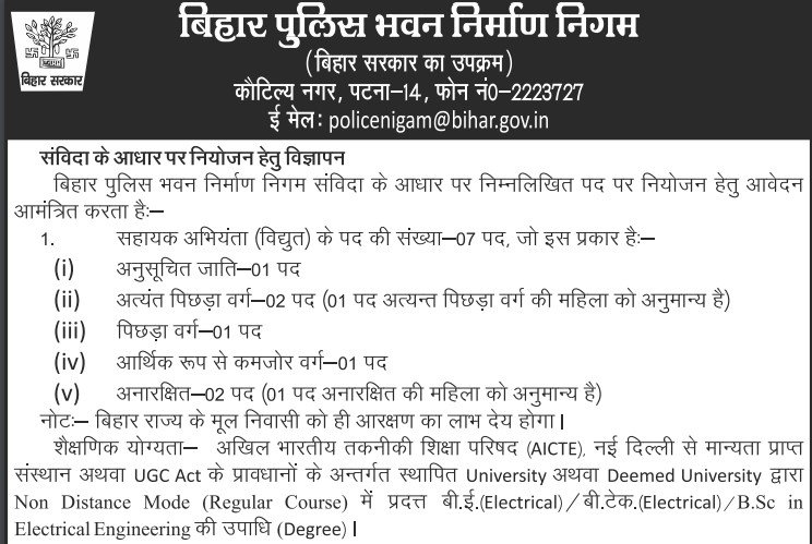 (BPBCC) Bihar Police Assistant Engineer(Electrical) Recruitment 2023